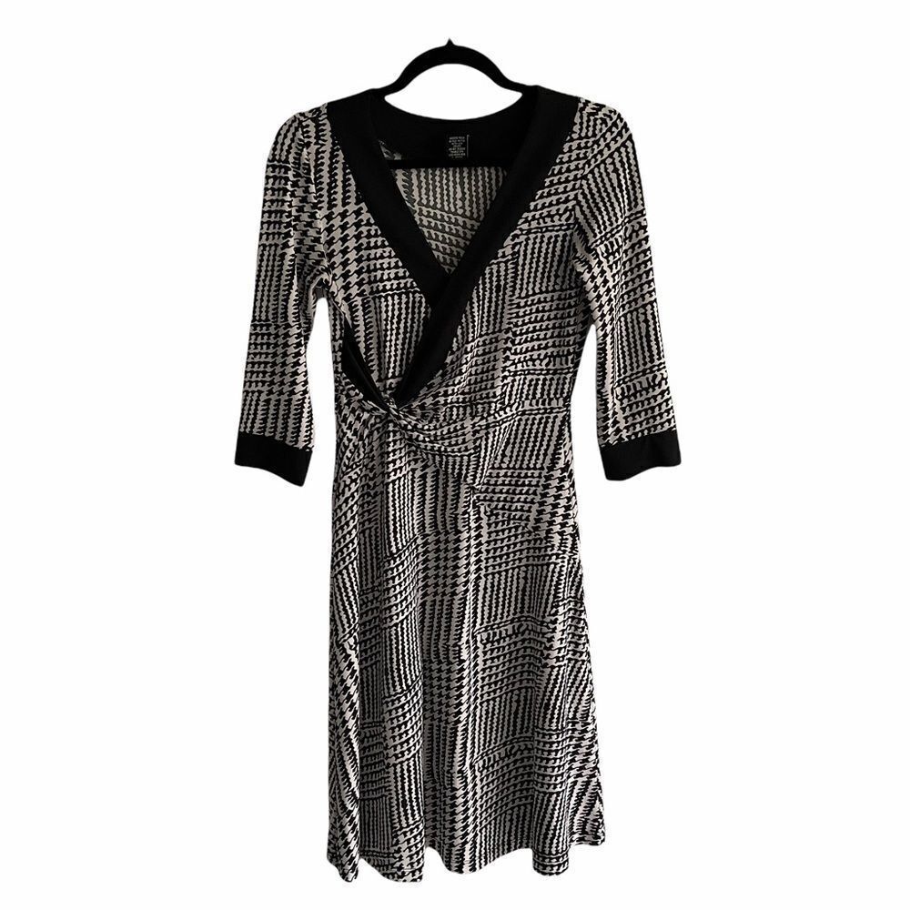 BCBGMAXAZRIA Faux Wrap V-Neck Dress Black White XS
